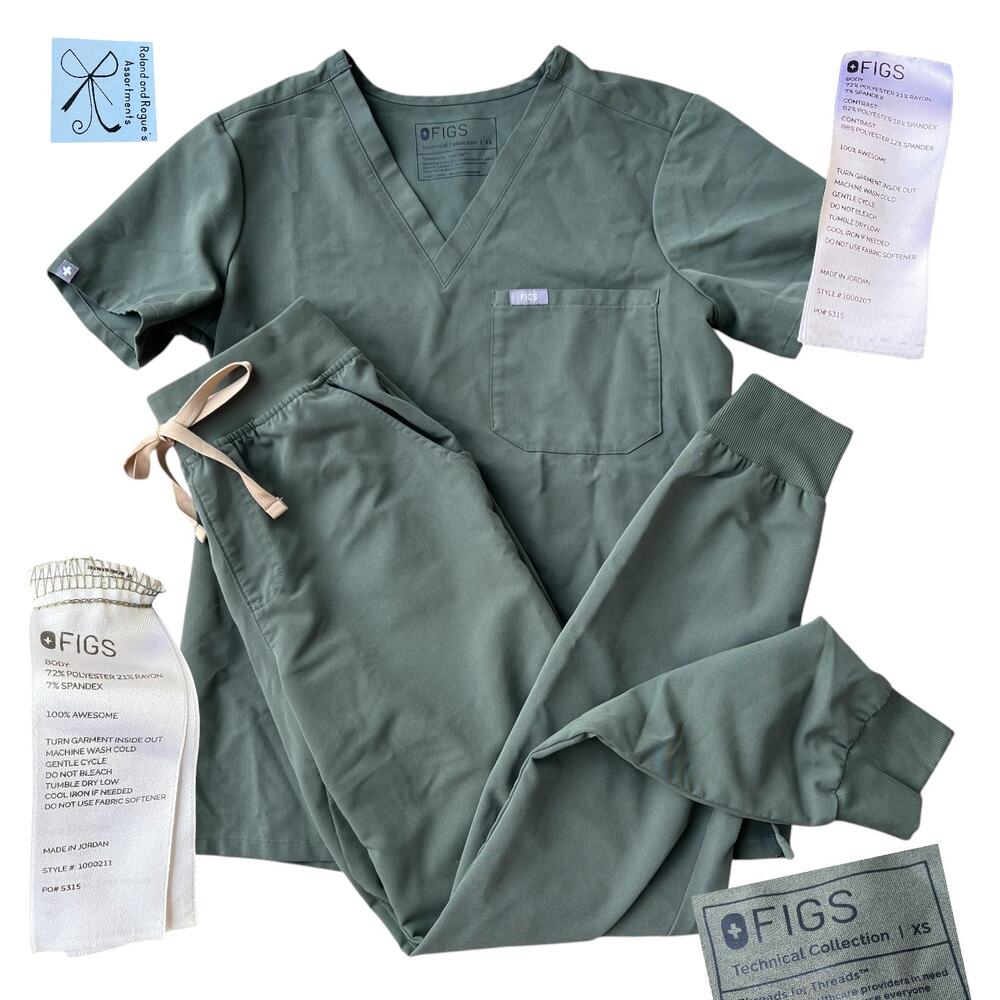 Figs Scrub Catarina Top and Zamora Hugh-Rise Jogger Pants 2-PC Outfit Set Sz XS
